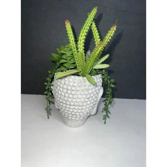 Buddha head Concrete Modern planter faux succulent plant Hindu Zen Decor gift - Picture 4 of 6